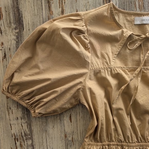 Greylin Poplin Tiered Cotton Midi Dress Camel Women's Small - Picture 9 of 9